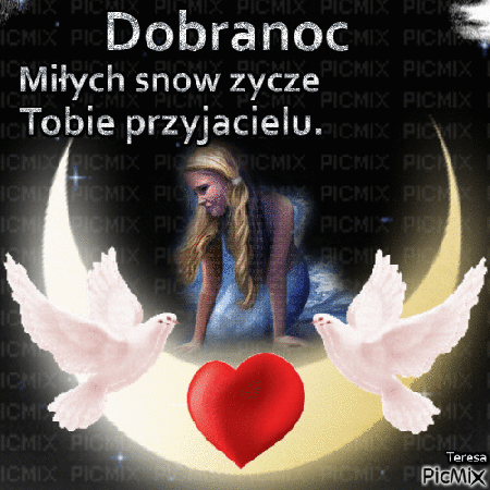 Dziewczyna na księżycu żegna się z gołębiami - dobranoc